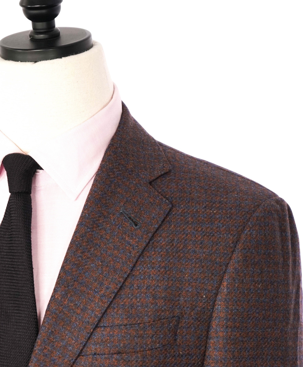 $1,995 CORNELIANI - Red/Navy Gingham Cashmere Blazer - 38R
